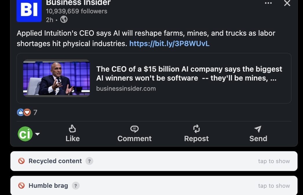LinkedIn post filtered by CleanedIn as career announcement