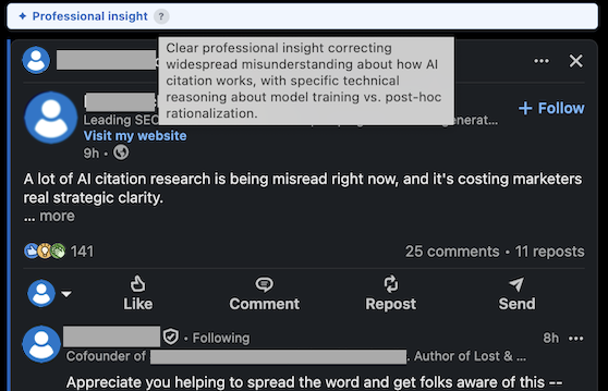 LinkedIn post filtered by CleanedIn as recycled viral content